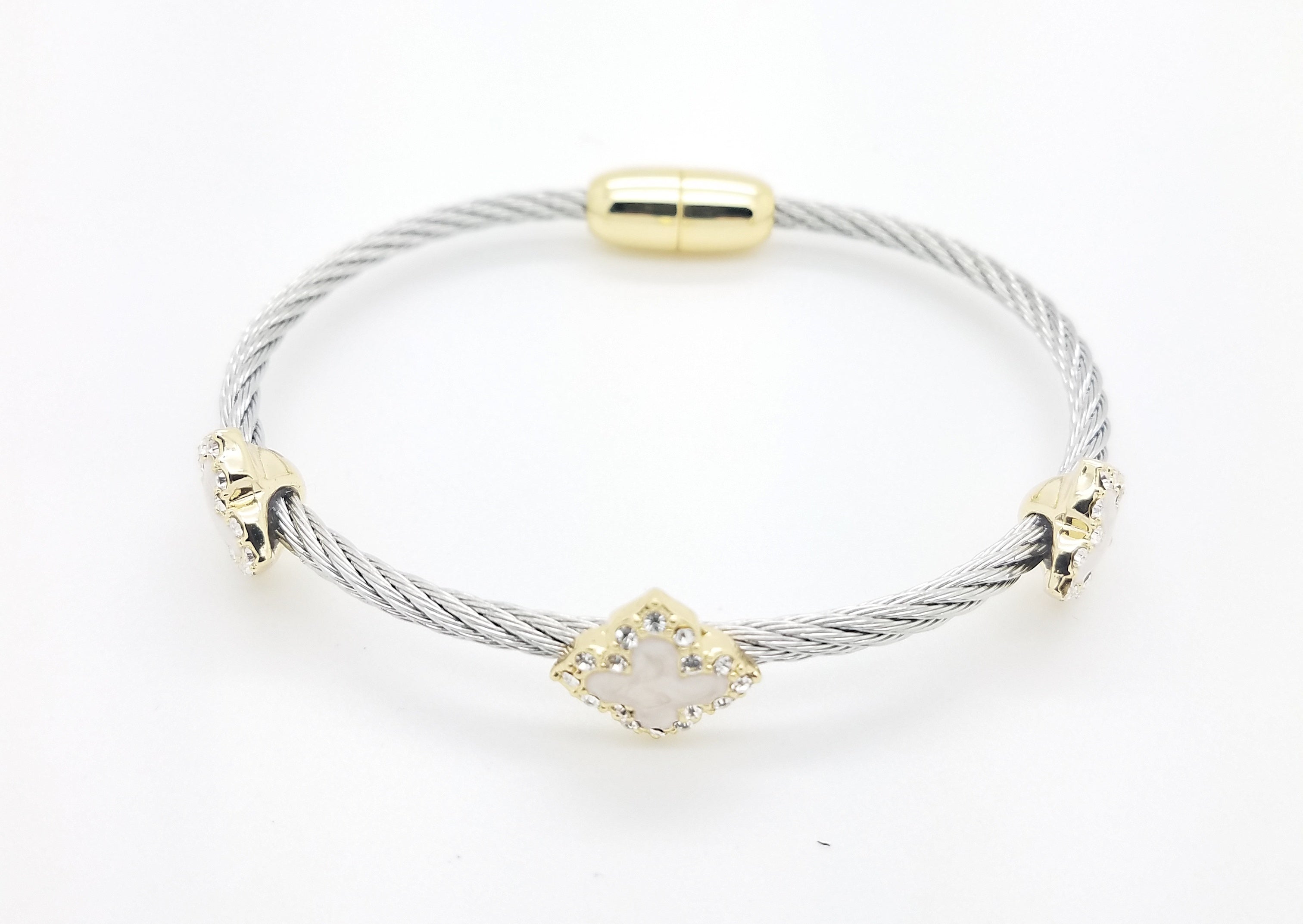 Gold Black Clover Cable Bangle