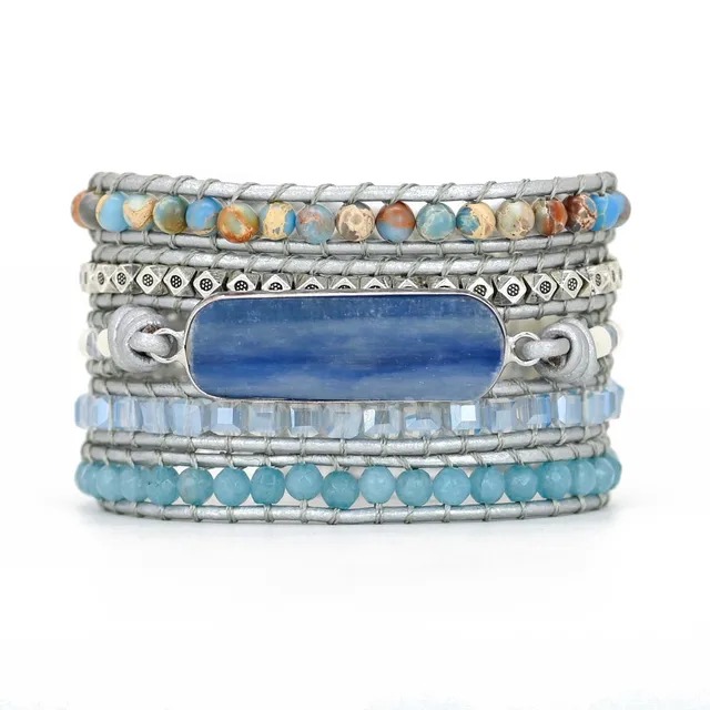 Rectangle Kyanite Gemstone Leather Wrap Bracelet