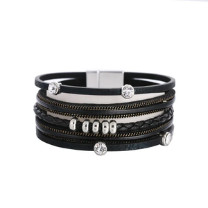 Multistrand Crystal Leather Bracelet