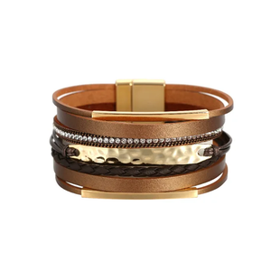 Hammered Plate Leather Bracelet